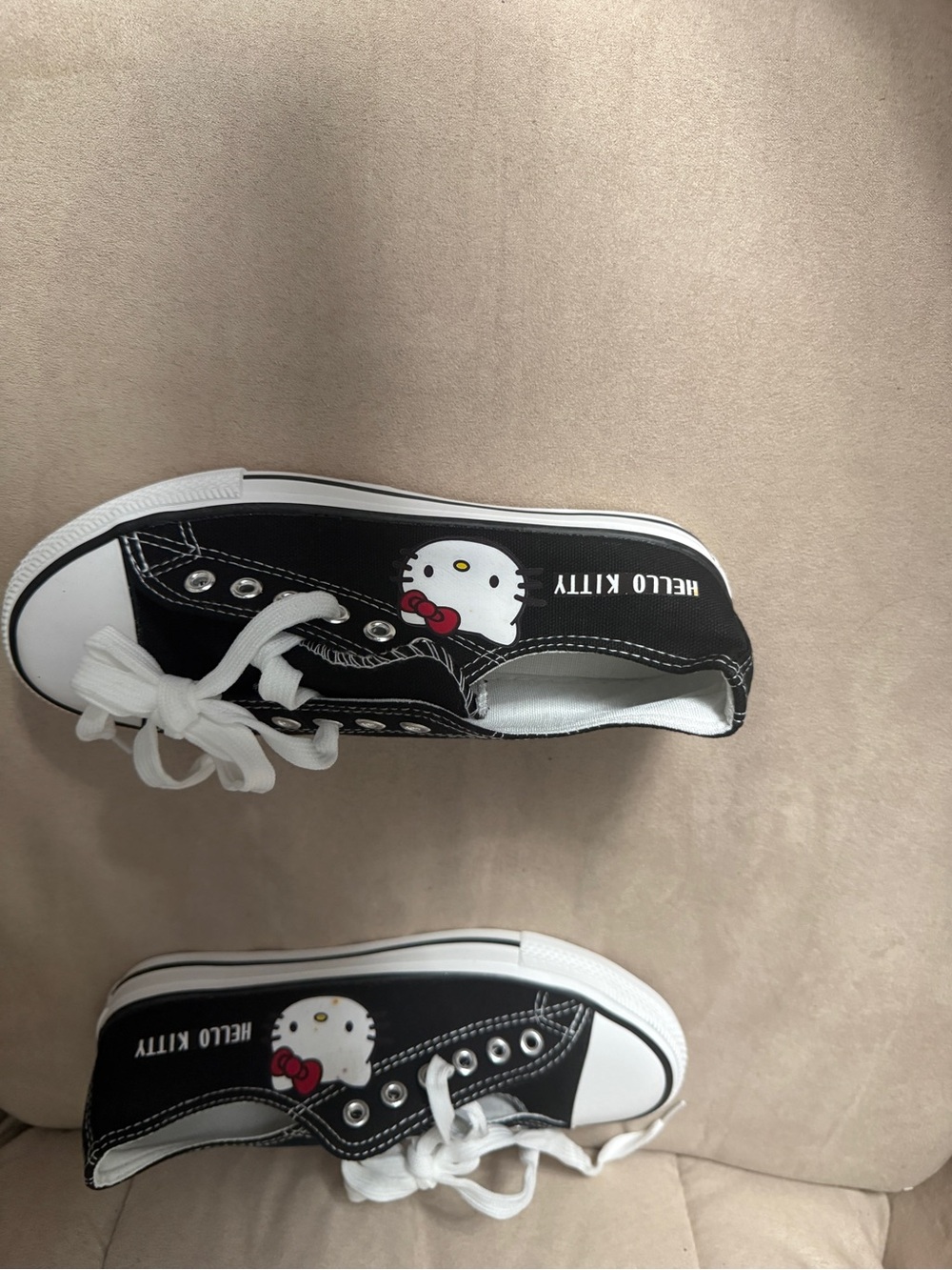 Hello Kitty Black Canvas Sneakers with White Laces and Red Bow Detail - Picture 6 of 8